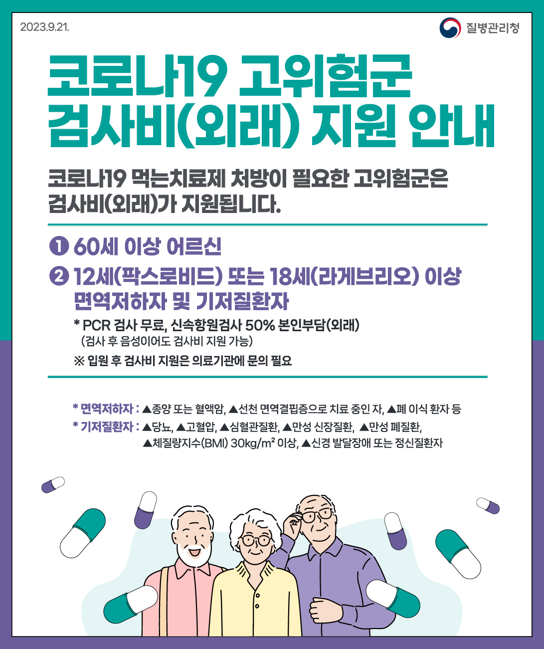 코로나19 고위험군 검사비(외래) 지원 안내 대문사진